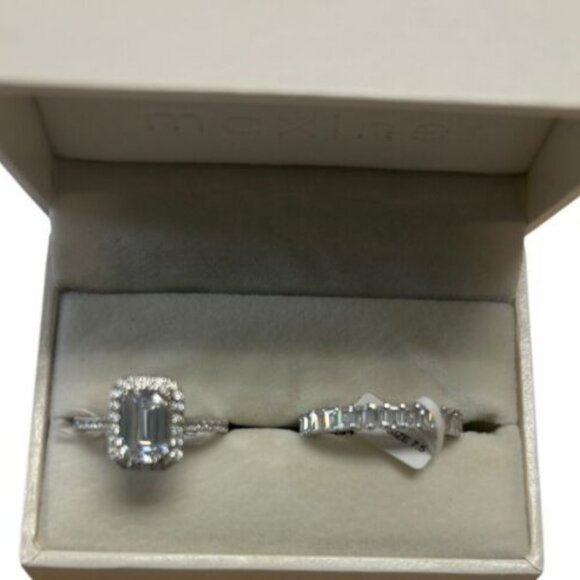 NWT Maxine S925 Plated Sterling Silver Wedding engagement Ring Set‎ - Size 7.5 - Picture 1 of 7